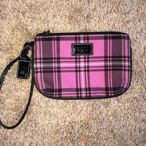 Pink and Black Plaid Coach Wristlet